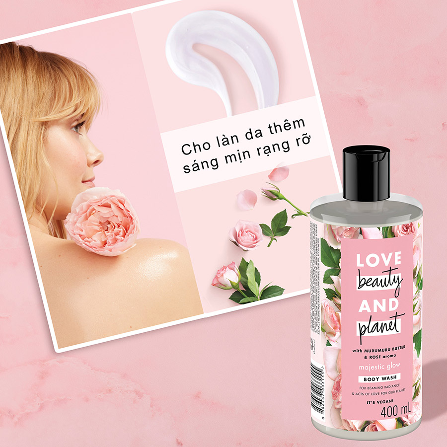 Sữa Tắm Love Beauty &amp; Planet Majestic Glow Làm Sáng Da Dưỡng Ẩm Từ Thiên Nhiên 100% Tinh Dầu Hoa Hồng Bulgaria 400ML