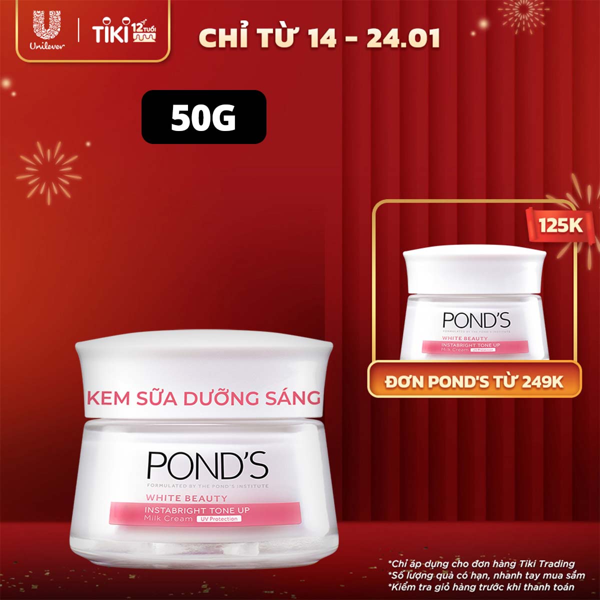 Kem Sữa Dưỡng Da 50G Pond'S Instabright Tone Up Milk Cream Chiết Xuất Protein Từ Sữa Nâng Tone Sáng Hồng Thay Thế Makeup