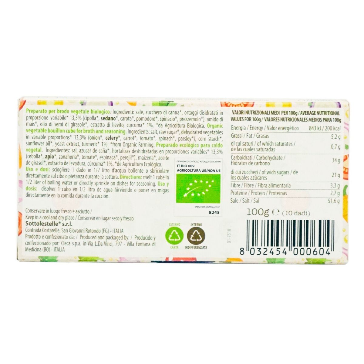 Bột nêm rau củ hữu cơ cho bé Sottolestelle 100g Organic Vegetable Powder