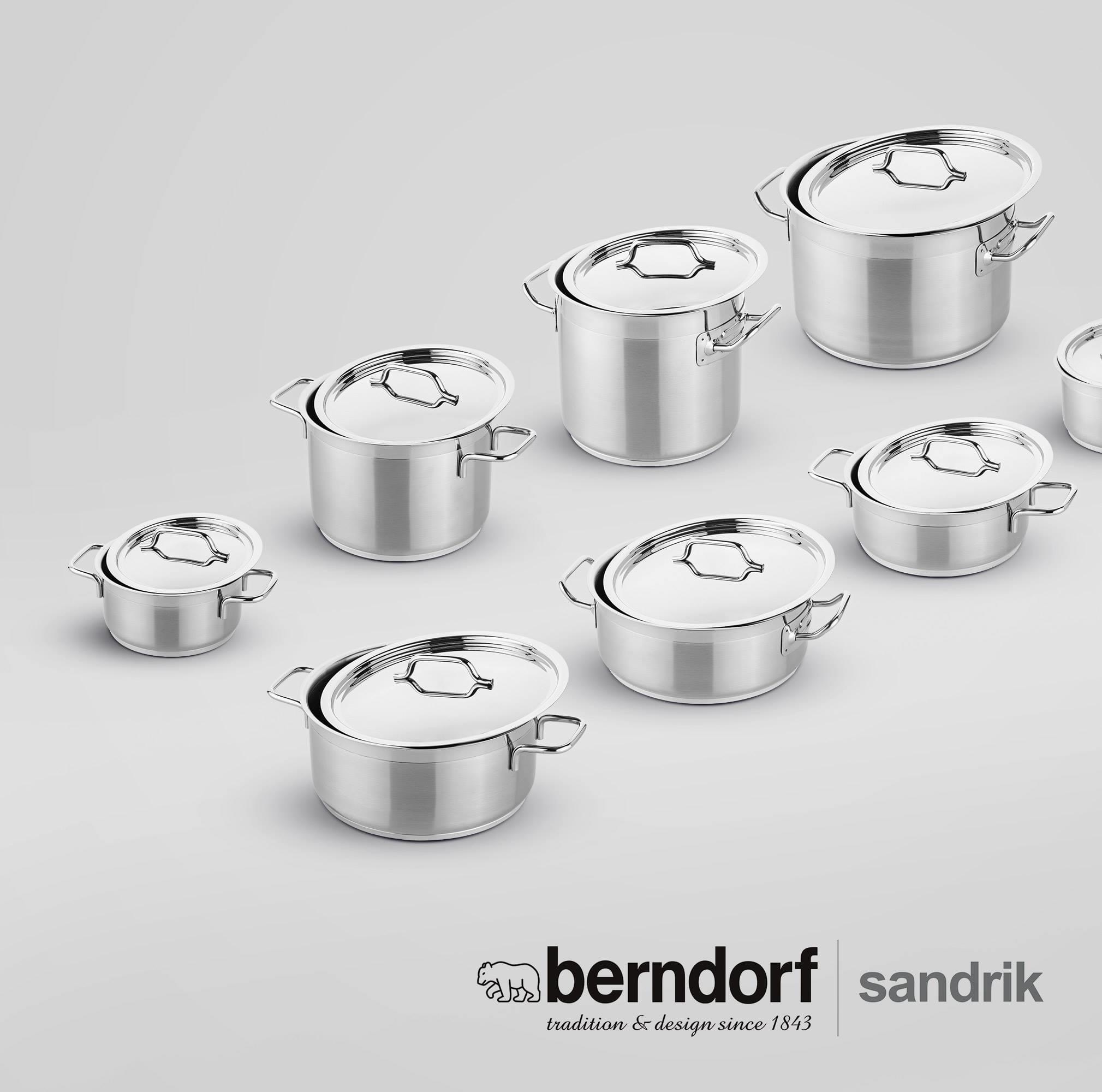 Soong Nồi Inox Cao Cấp Đáy từ 3 Lớp Thân Cao 2 Lớp Nắp Inox 16x8cm 1.5 Lít Berndorf Sandrik - Stainless Steel Casserole with Lid