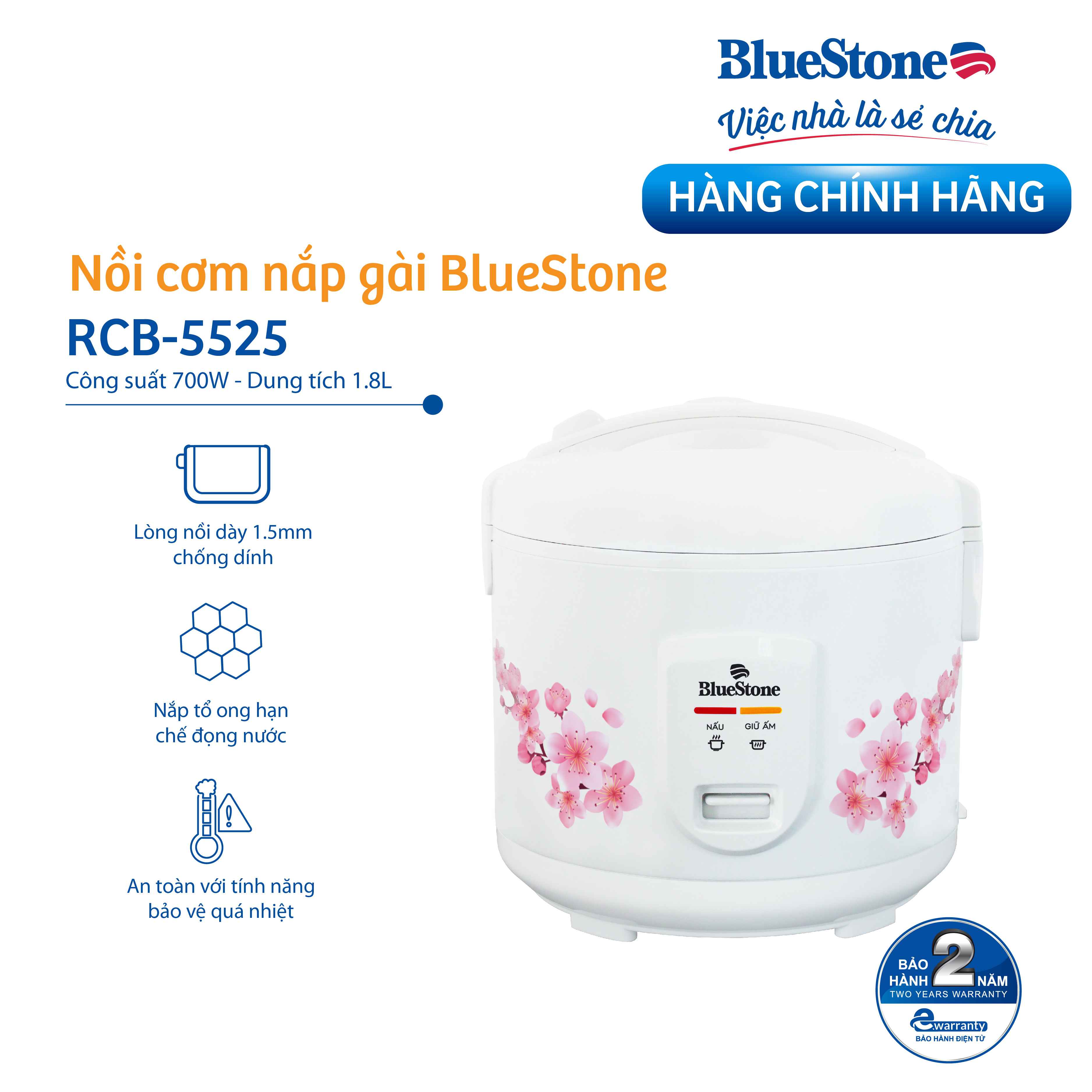 Nồi cơm điện BlueStone RCB-5525 (1.8L) - Hàng chính hãng