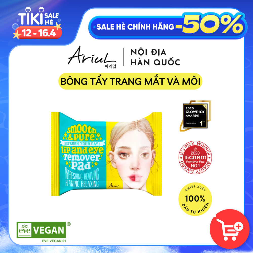 Bông tẩy trang mắt và môi ARIUL SMOOTH &amp; PURE (30 miếng)