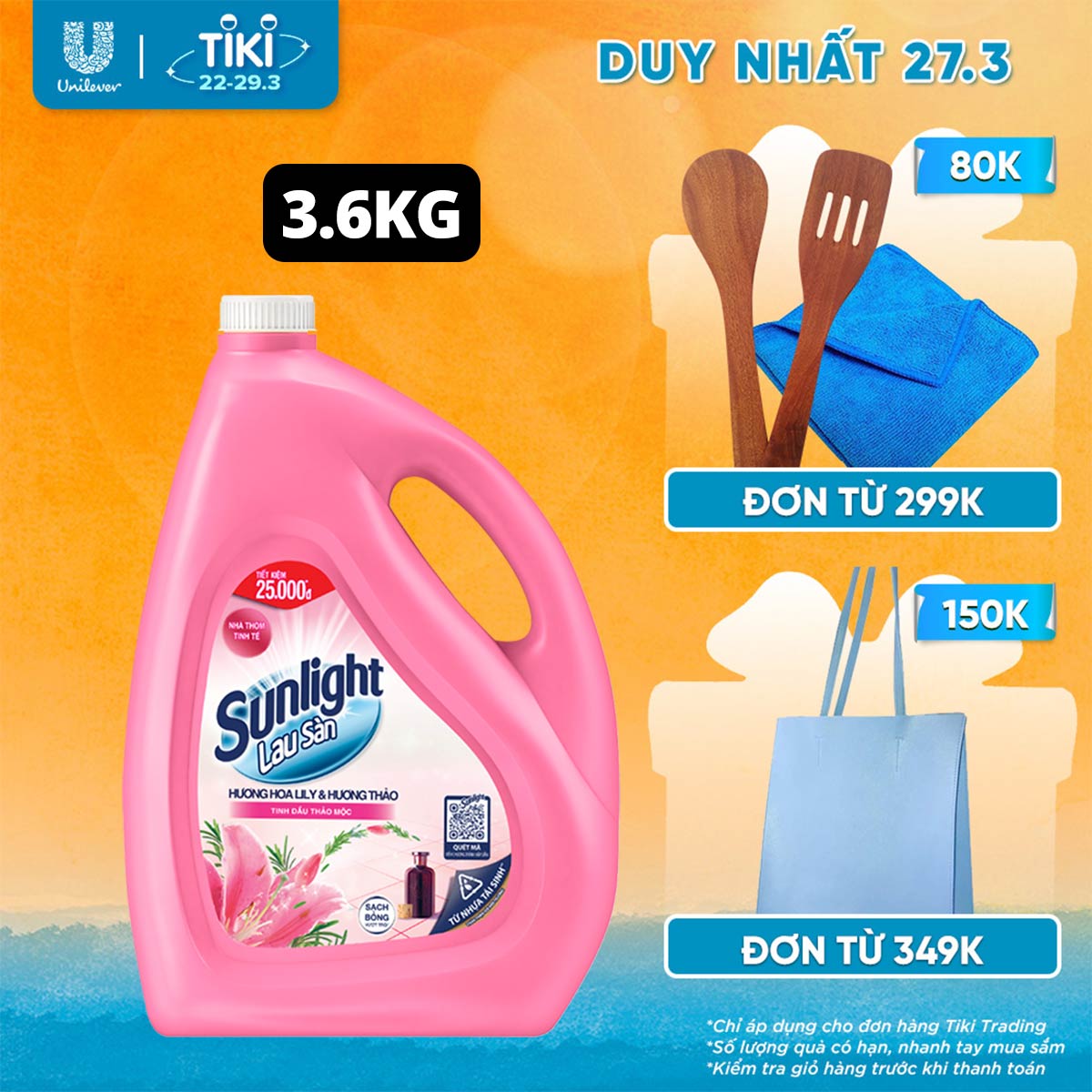 Nước Lau Sàn Sunlight Tinh Dầu Thảo Mộc Hương Hoa Lily &amp; Hương Thảo 3,6 Kg - Sạch Thơm Thư Thái - Nhà Thêm Trong Lành