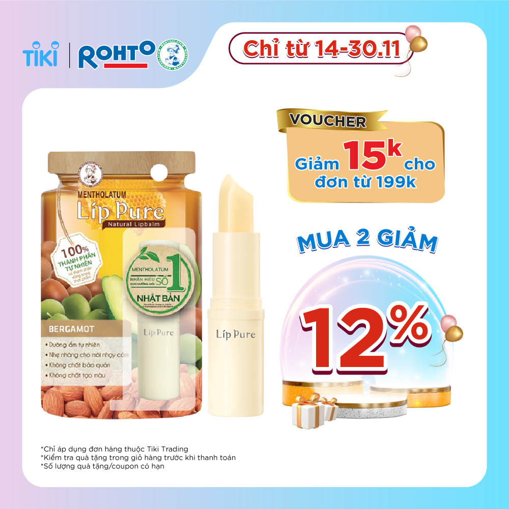 Son dưỡng môi không màu thành phần tự nhiên Lip Pure Bergamot Cam Tây 3.9g