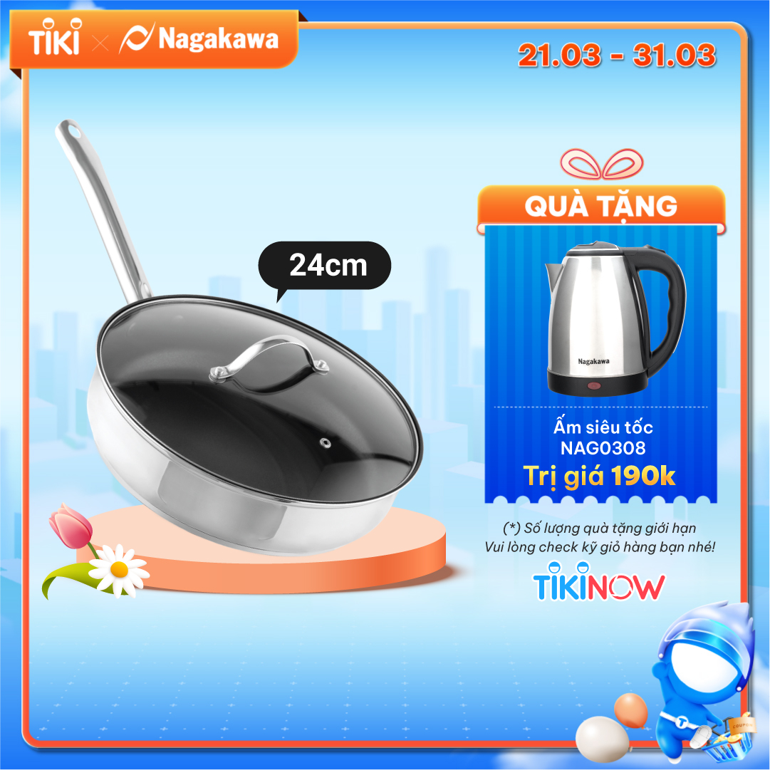 Chảo chống dính inox đa lớp Nagakawa Aki NAG2804 - Dùng trên mọi loại bếp