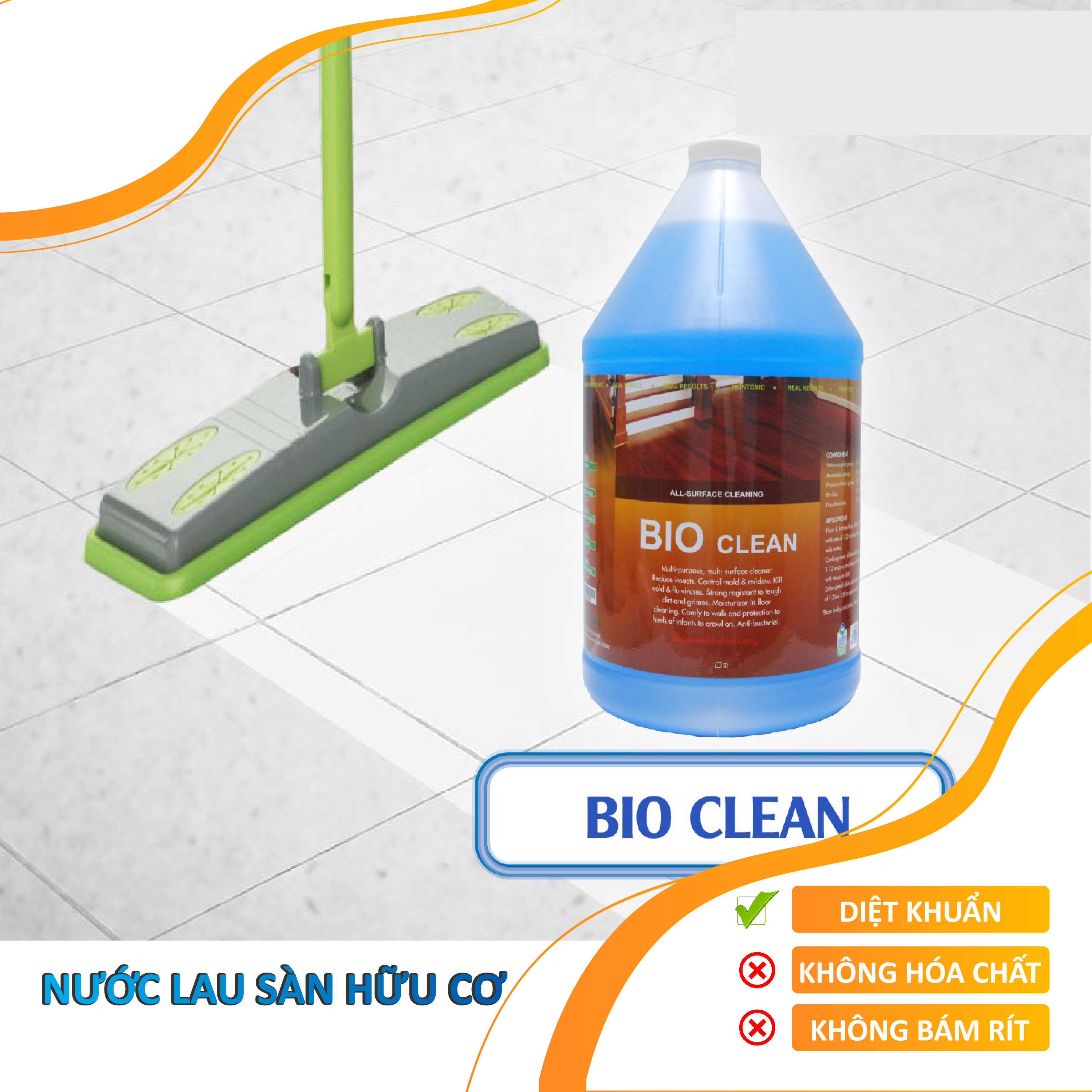 Nước Lau Sàn, Khử Mùi Sinh Học Hữu Cơ BIO CLEAN (Chai 2 lít)