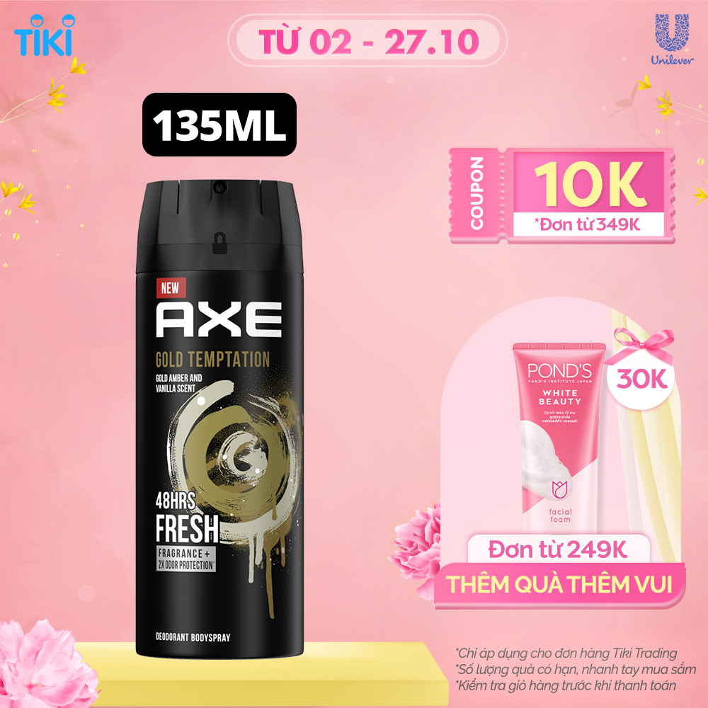 Xịt nước hoa toàn thân Axe Khử mùi cho nam Hương thơm nồng ấm tinh tế từ hổ phách vàng và vanilla 135ml