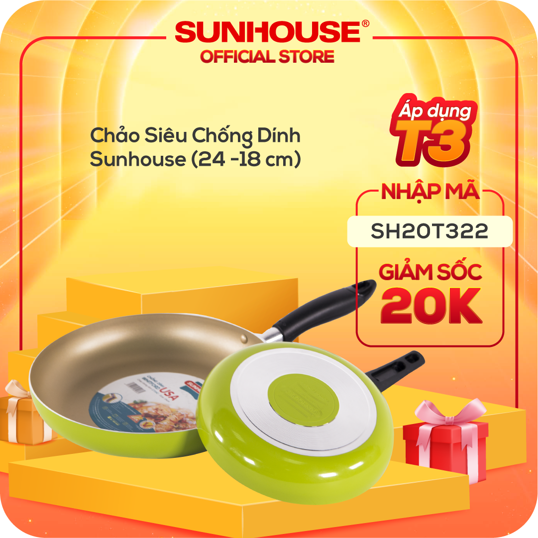 Bộ Đôi Hoàn Hảo - Chảo Siêu Chống Dính Sunhouse (24 -18 cm) - Màu Sampanh