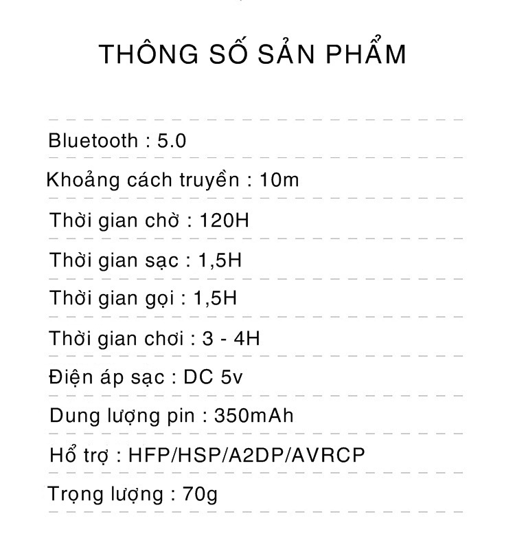 Tai nghe Bluetooth -  Hỗ trợ đàm thoại chuẩn 5.0