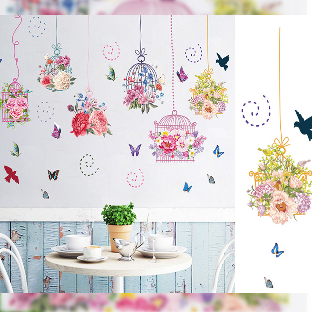 Decal dán tường trang trí phòng khách, phòng cưới- Giỏ hoa sắc màu-mã sp XL8332