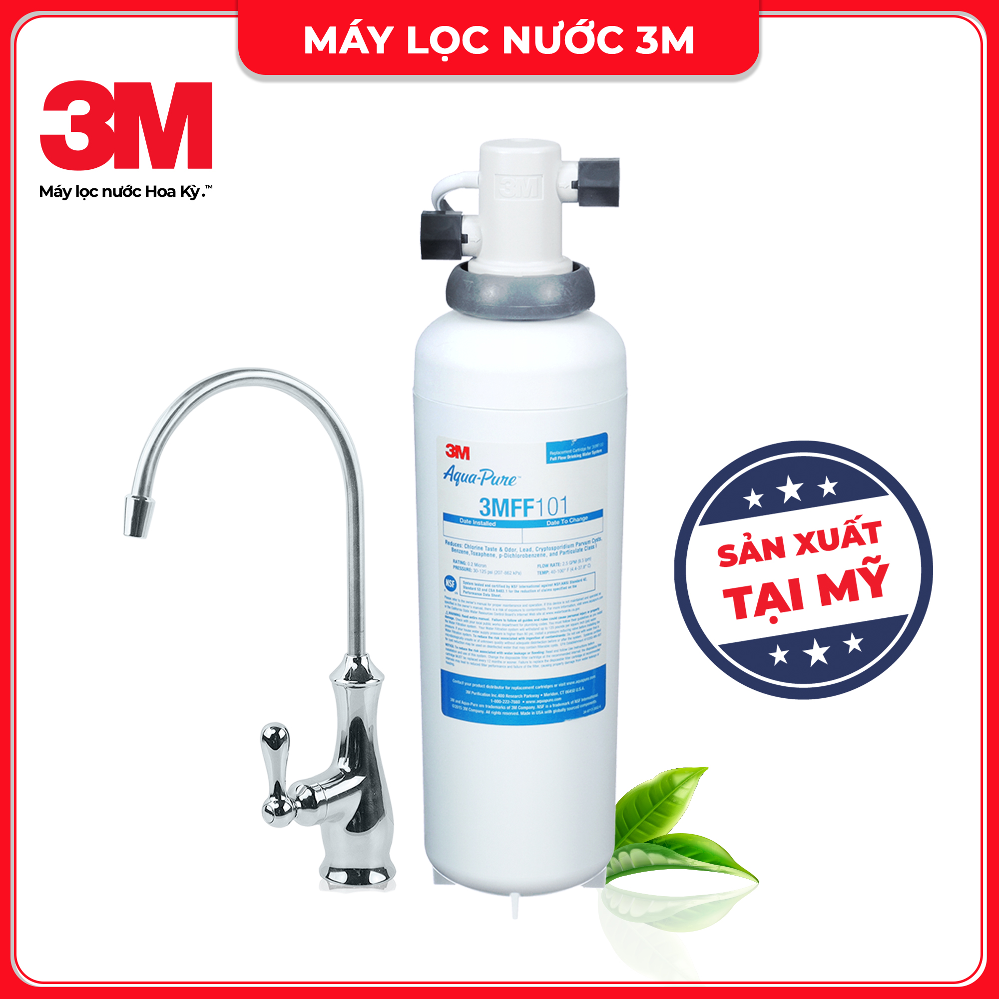 Combo Máy Lọc Nước 3M FF100 + Vòi 3M - Công Nghệ Lọc IMPACT - Lưu Lượng Nước 9,5 Lít/phút - Công Suất Lọc 22.712 Lít - 3M Product Number 5616318 - Hàng Chính Hãng 3M