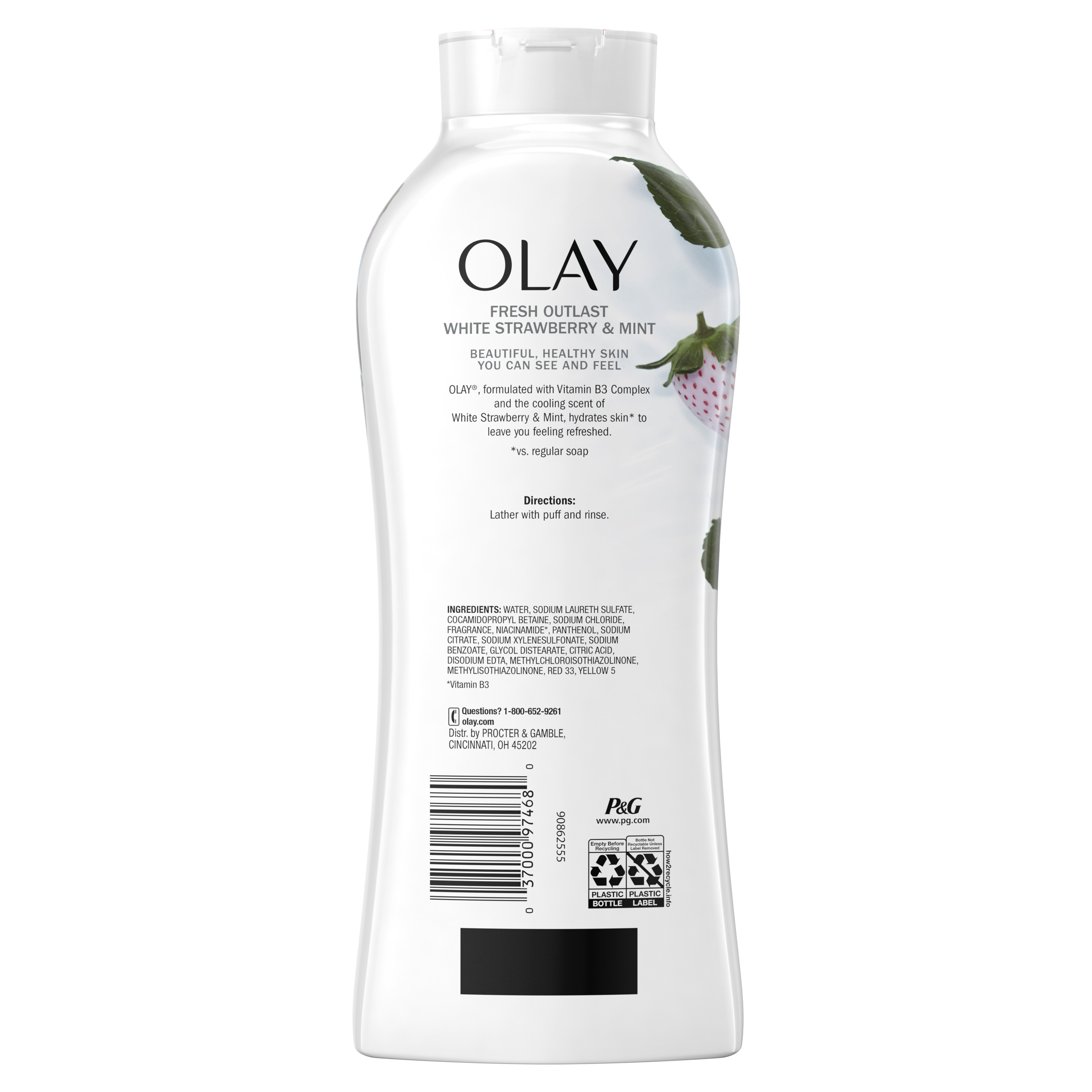 Bộ 2 Sữa Tắm Olay Body wash Strawberry &amp; Mint 650 ml + Olay Body wash Age Defying 650 ml [Tặng kèm túi đựng mỹ phẩm]