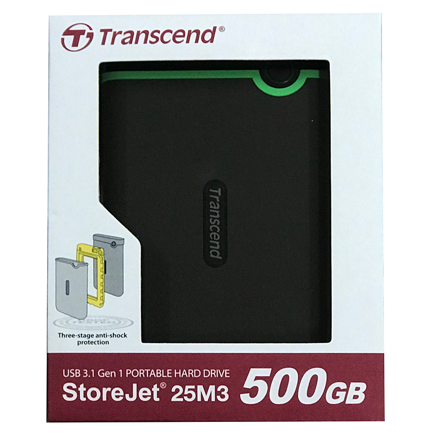 Ổ Cứng Di Động Transcend Storejet M3S 500GB USB 3.1 - TS500GSJ25M3S - Hàng chính hãng