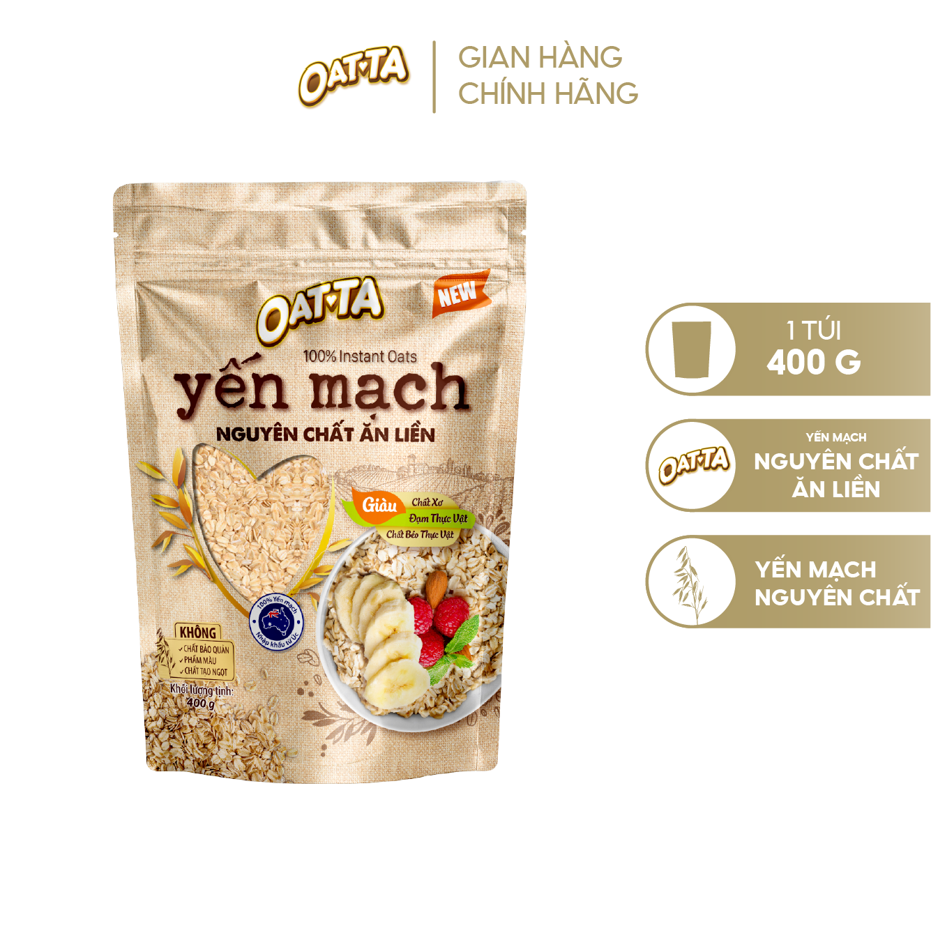 Yến mạch nguyên chất ăn liền Oatta 400G