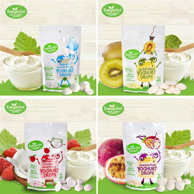 Combo 4 gói/4 vị Sữa chua khô Kiwigarden (Kiwi vàng, Chanh leo, kiểu Hy Lạp, vị dừa và Quả mâm xôi