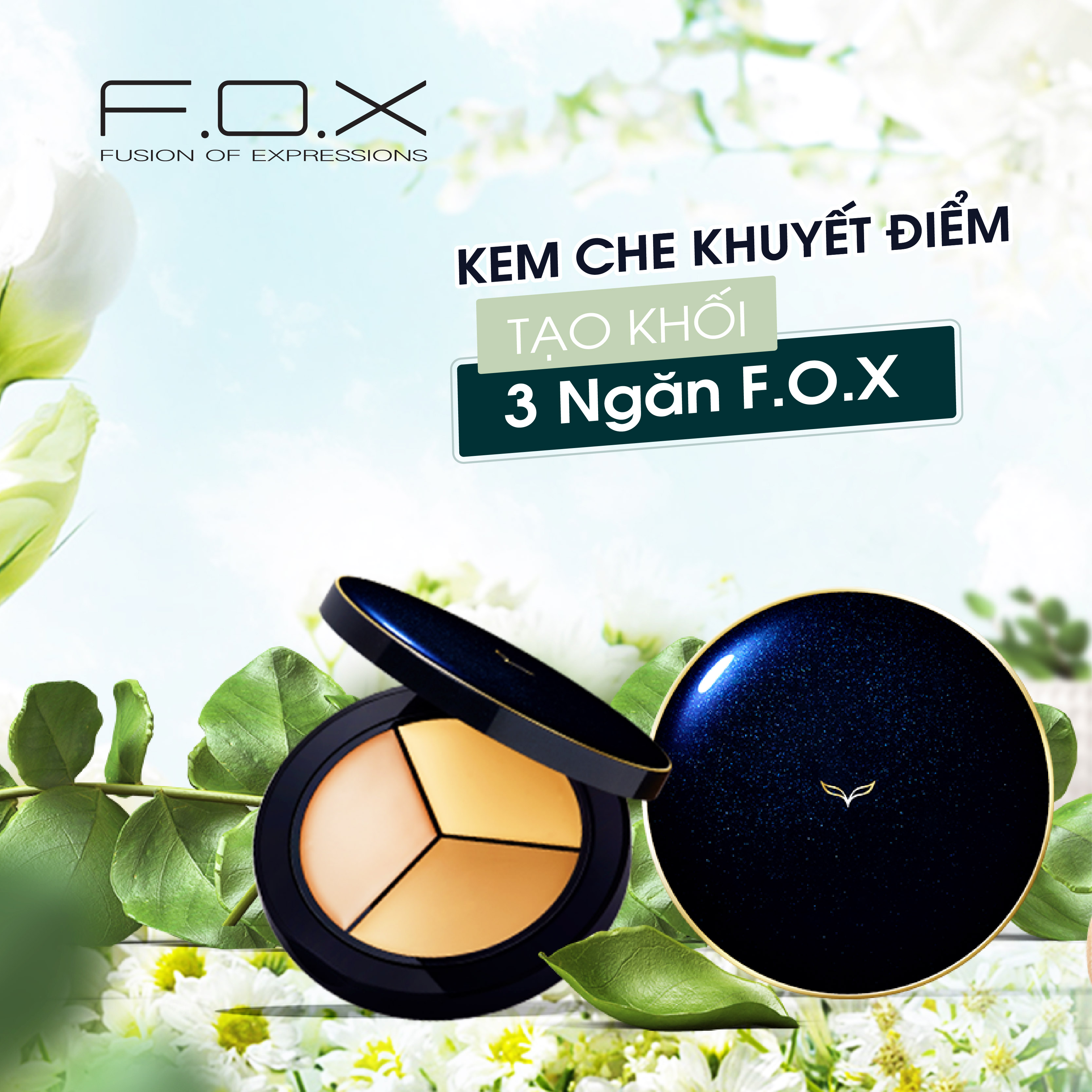 Kem Che Khuyết Điểm, Tạo Khối 3 Ngăn FOX Completely Concealer Plate 9.5g