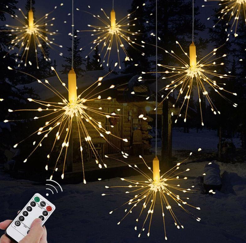 Led pháo hoa Firework trang trí 8 CHẾ ĐỘ CÓ ĐIỀU KHIỂN, 120 led, 40 dây, nguồn  pin tiểu AA