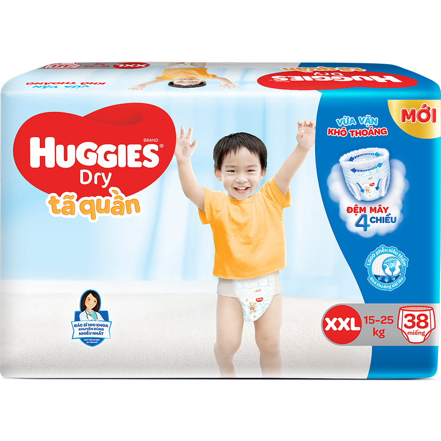 Combo 3 Gói Tã Quần Huggies Dry Gói Đại XXL38 (38 Miếng) - Bao Bì Mới