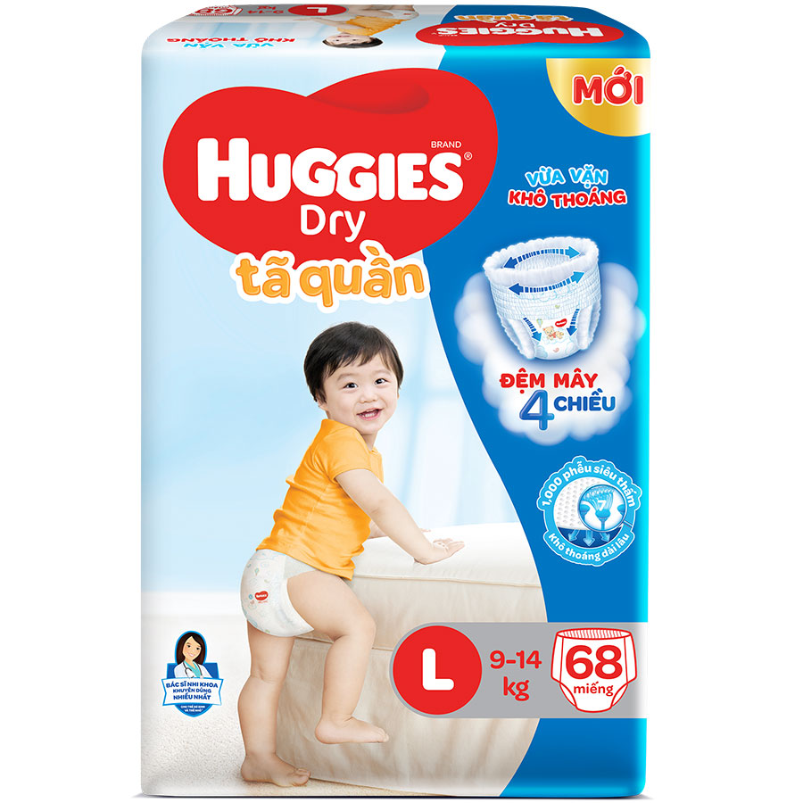 Combo 3 Gói Tã Quần Huggies Dry Gói Cực Đại L68 (68 Miếng) - Bao Bì Mới