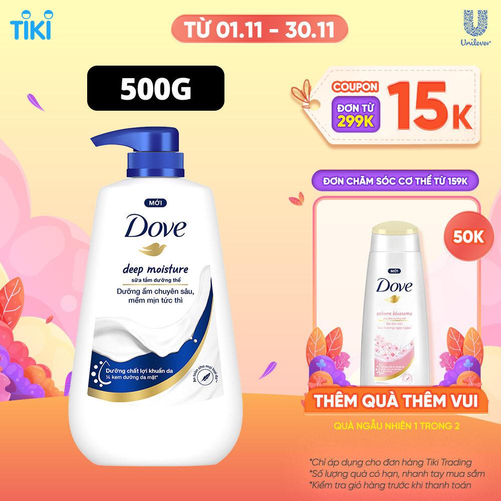 Sữa tắm dưỡng thể Dove Deep Moisture Dưỡng ẩm chuyên sâu với dưỡng chất lợi khuẩn da 500g