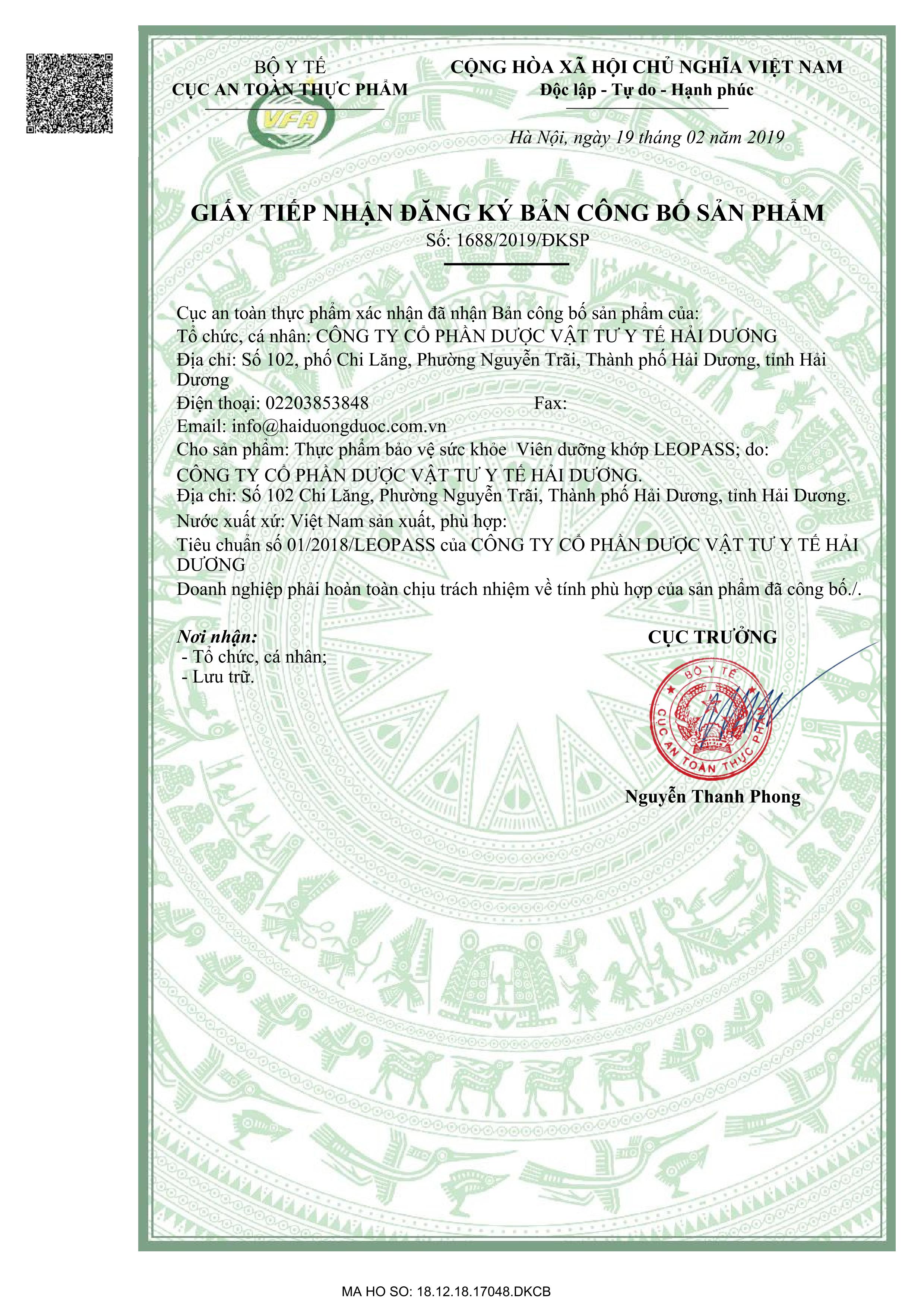 THỰC PHẨM CHỨC NĂNG - VIÊN DƯỠNG KHỚP LEOPASS - LỌ 60 VIÊN