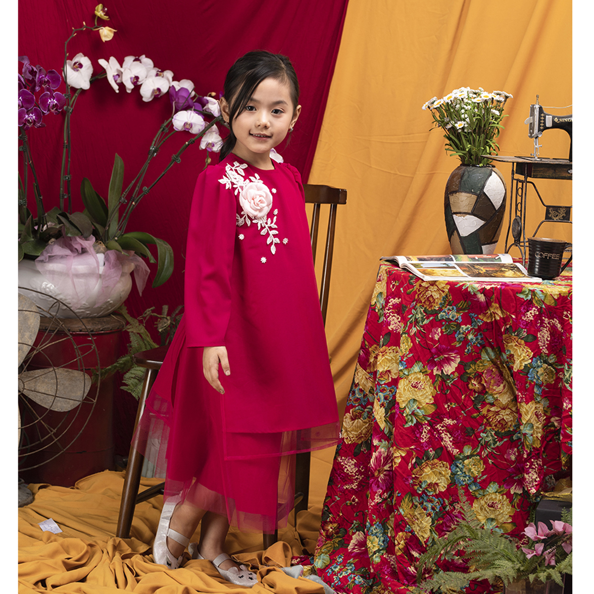 Set Áo dài cách tân bé gái hồng mặc tết siêu xinh