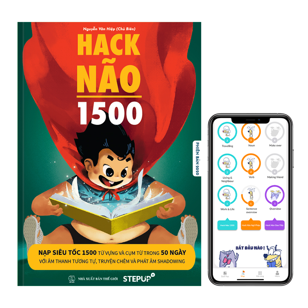 Combo 3 sách Hack Não 1500 và Hack Não Plus A, B - Bộ sách tự học từ vựng tiếng Anh theo chủ đề, tặng kèm App Hack Não Pro học phát âm miễn phí