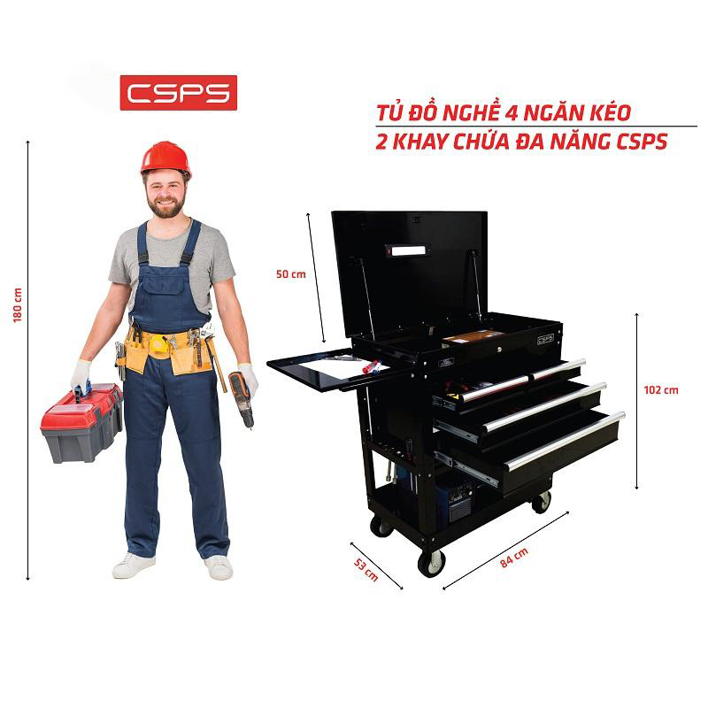 Tủ Đồ Nghề Cao Cấp 4 Ngăn Kéo, 3 Khay Chứa CSPS