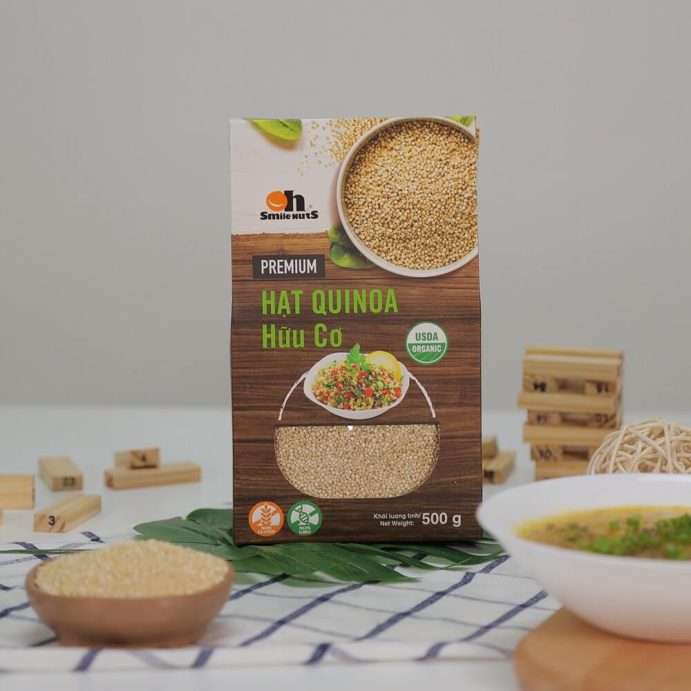 Hạt Quinoa (Diêm mạch) Trắng Smile Nuts hộp giấy 500g - White Quinoa Seed Smile Nuts 500g