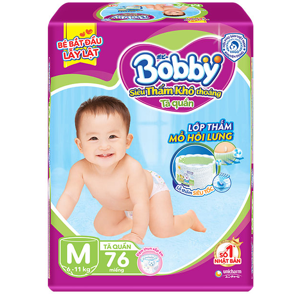 Tã Quần Bobby Siêu Thoáng M76 (76 Miếng)