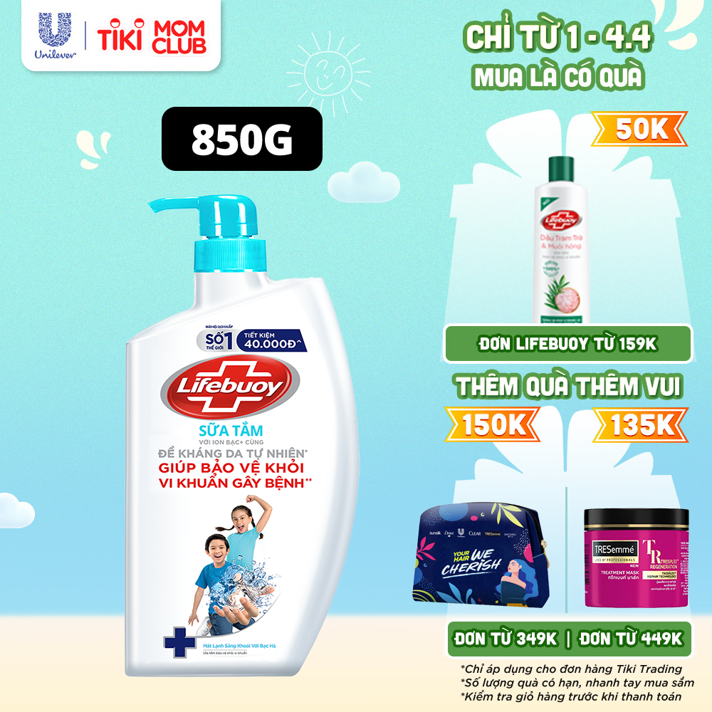 Sữa Tắm Lifebuoy Sạch Khuẩn Bảo Vệ Khỏi 99.9% Vi Khuẩn Gây Bệnh Tạo Cảm Giác Mát Lạnh Sảng Khoái Trên Da Chai 800G