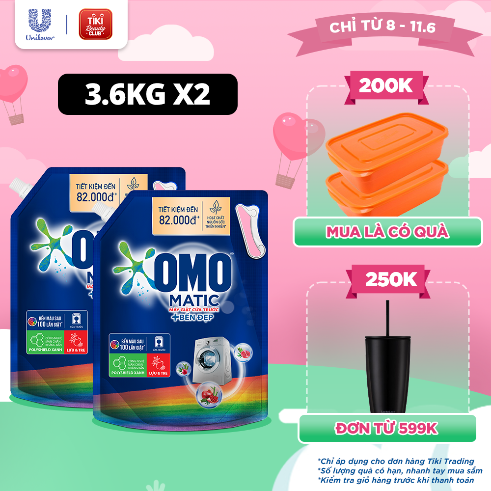 Combo 2 TúI Nước Giặt Omo Matic Cho Máy Giặt Cửa Trước Bền Đẹp Bền Màu Sau 100 Lần Giặt 3.6Kg