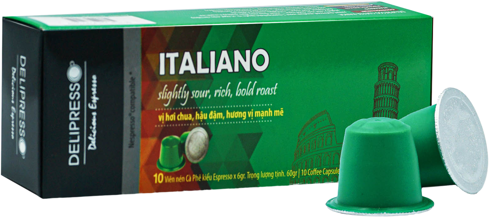 Cà phê viên nén Delipresso Italiano 10 viên x 6g - Viên nén cà phê - Cà phê pha máy - Phương Vy Coffee