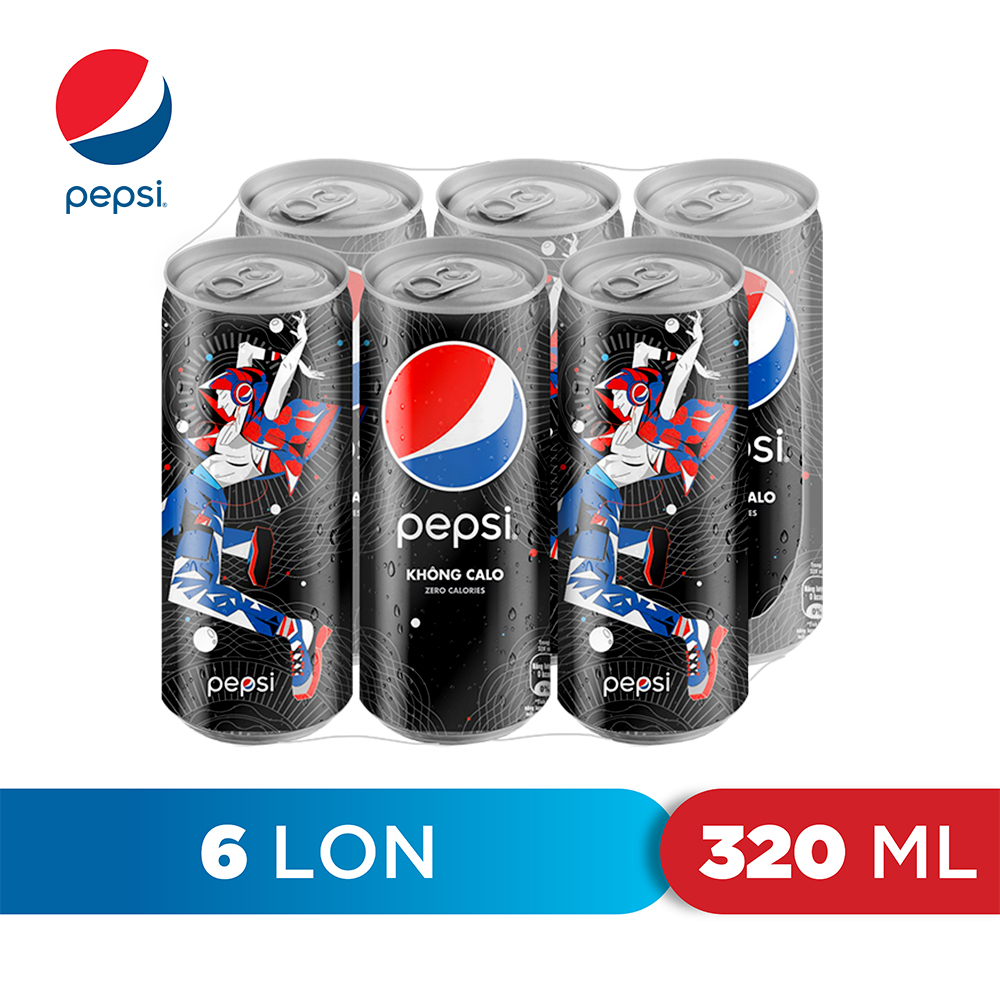 Lốc 6 Lon Nước Uống Có Gaz Pepsi Không Calo (320ml/Lon)