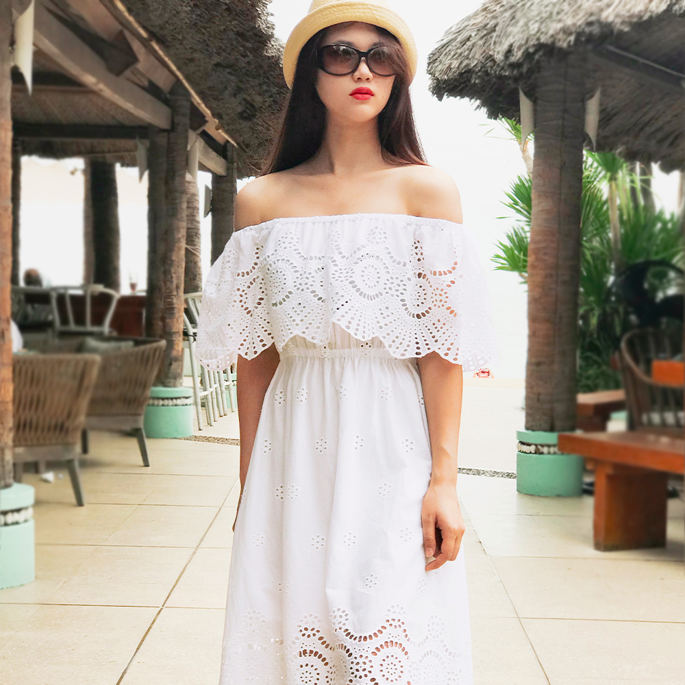 Đầm Trễ Vai Dễ Thương Đầm Hở Vai Thời trang thiết kế Hity DRE116