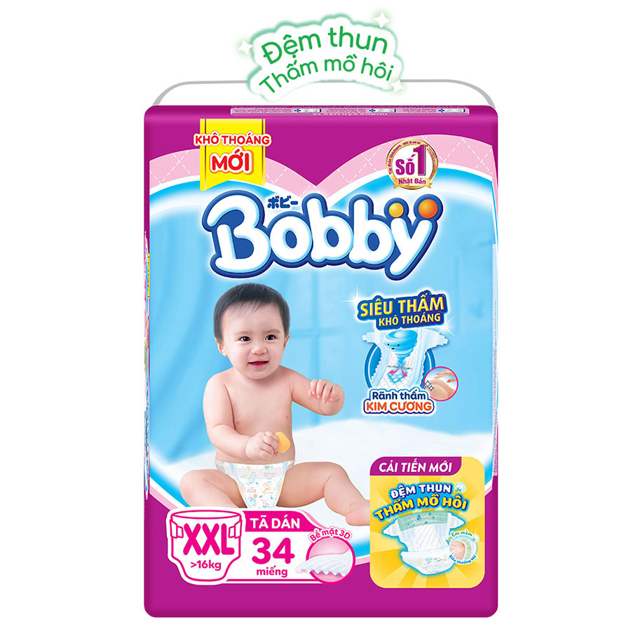 Tã Dán Bobby Fresh Siêu Mỏng Gói Đại XXL34 (34 Miếng)