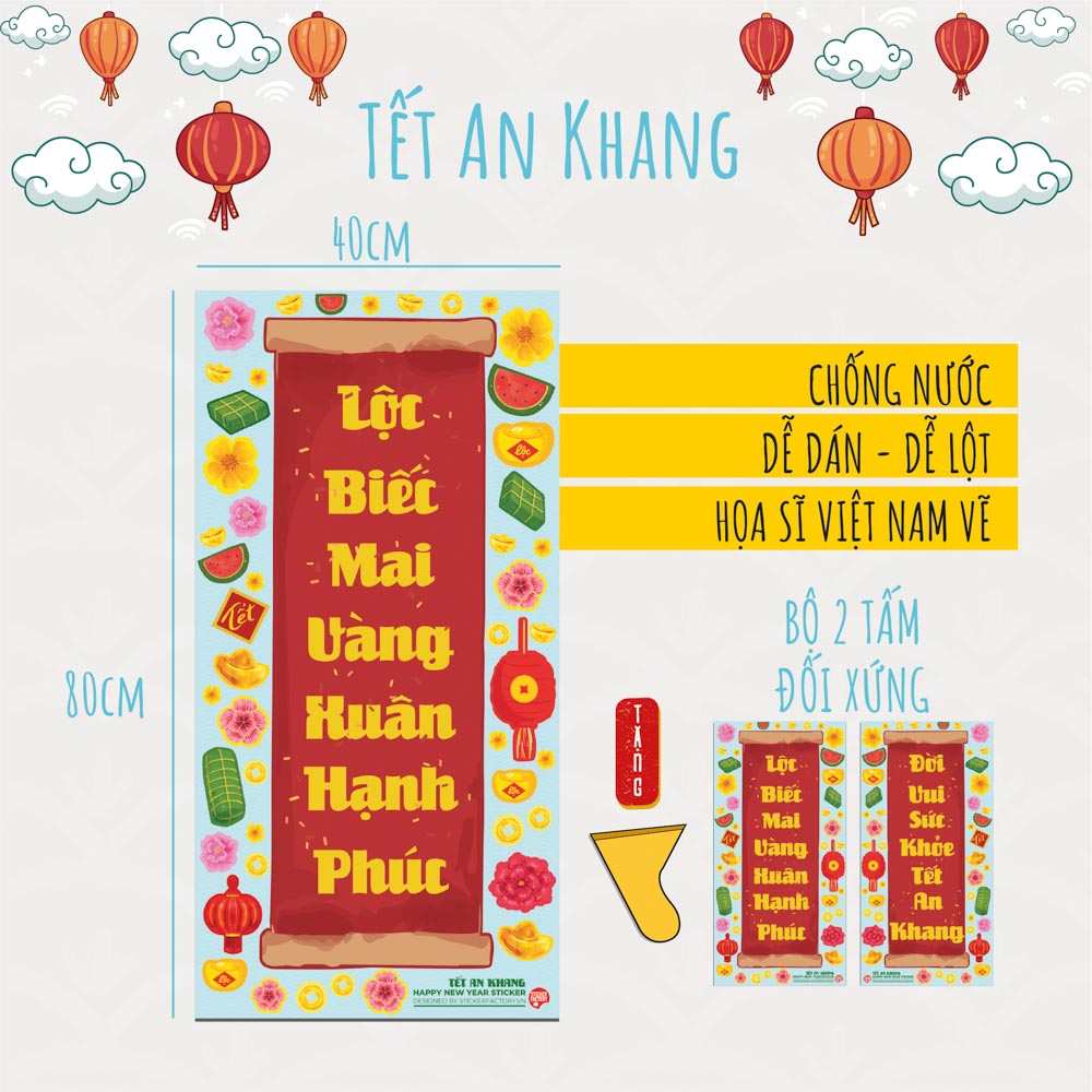 Tết An Khang - Bộ 2 tấm 40x80cm decal trang trí tết