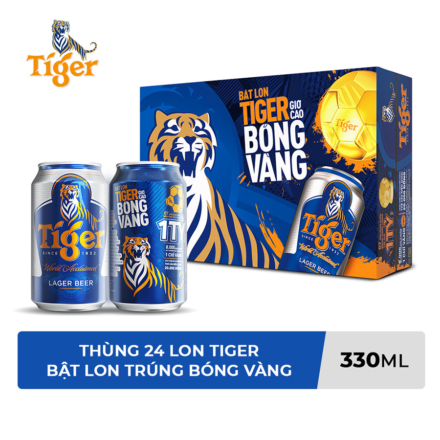 Thùng Bia Tiger 24 Lon (330ml / Lon) (Bật lon Tiger giơ cao bóng vàng)