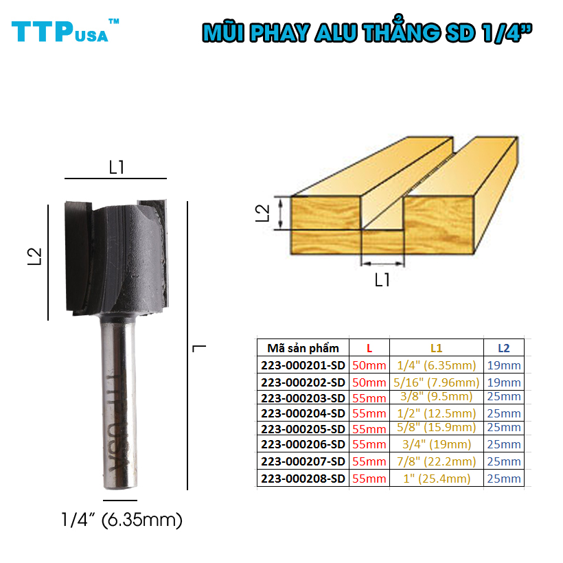 Mũi Phay Thẳng Alu SD TTPusa