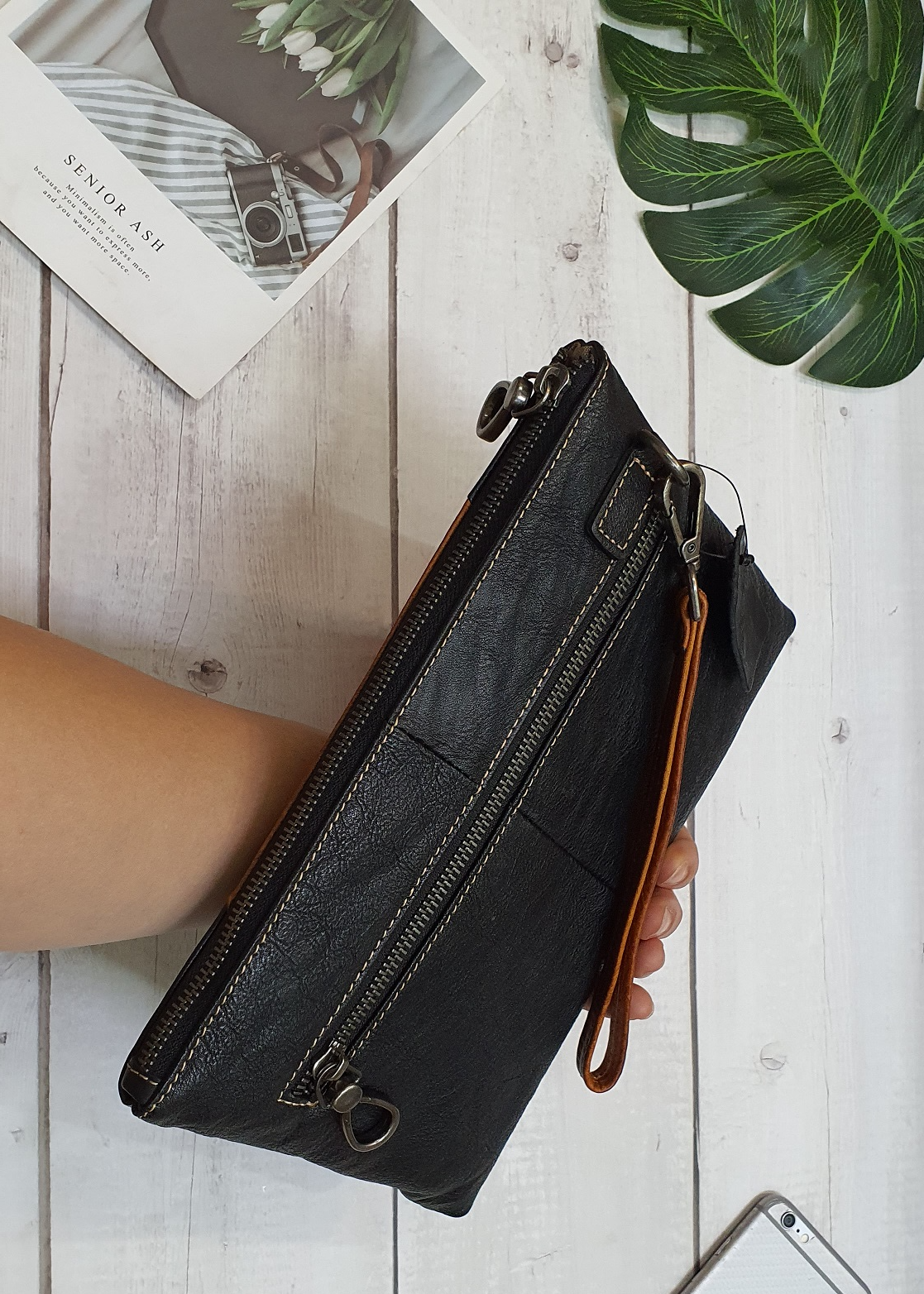 Clutch da phối màu CL109 - 100% da bò thật, BH 3 năm