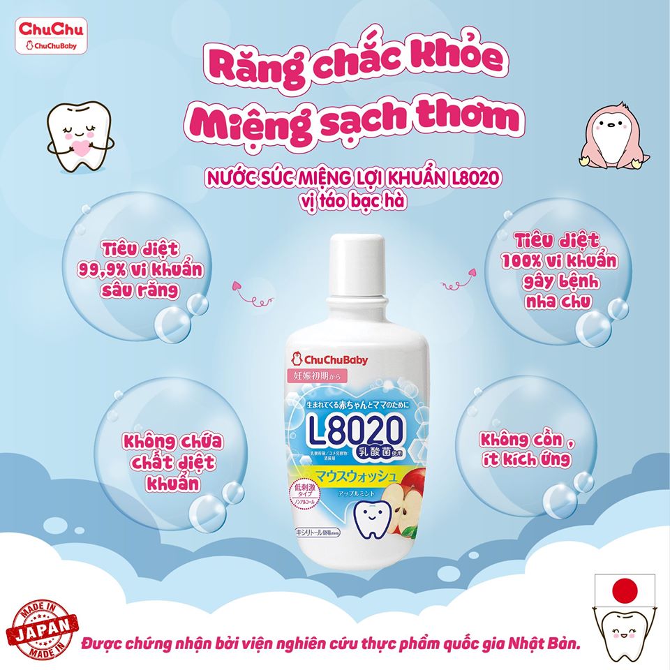 Bộ Chăm Sóc Răng Miệng Cho Bé : Nước Súc Miệng  L8020 + Viên Ngậm Lợi Khuẩn L8020 Chuchubaby Vị Sữa Chua / Dâu / Nho Ngừa Sâu Răng Cho Bé - Mẹ Bầu