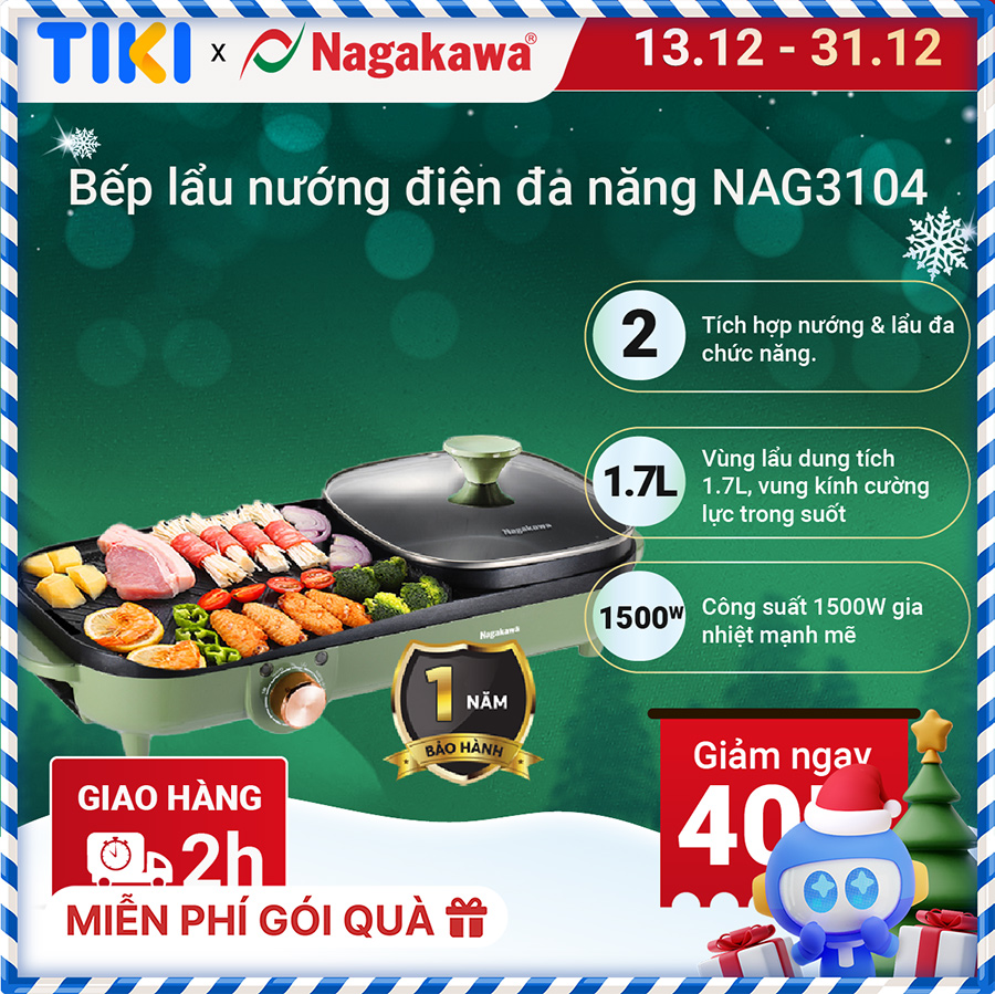 Bếp lẩu nướng điện đa năng Nagakawa NAG3104  - Hàng chính hãng