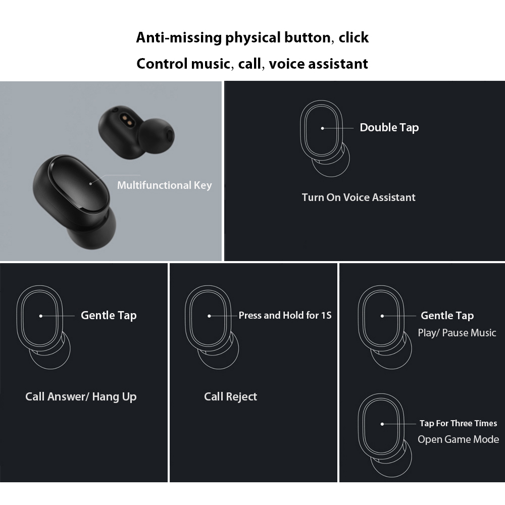 Tai Nghe Bluetooth Xiaomi Redmi 2 Mi Airdots Bluetooth 5.0 Tai Nghe Không Dây TWS Tự động kết nối-Pin 5 tiếng