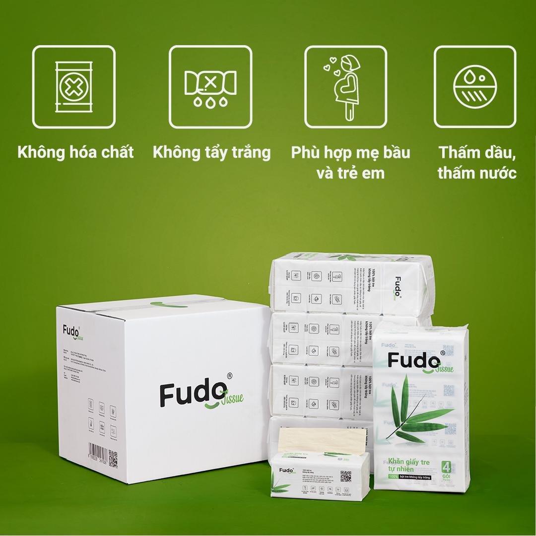 Khăn giấy tre Fudo - 1 Thùng (20 gói) giấy ăn: 100% bột tre, không tạo mùi, không tẩy trắng