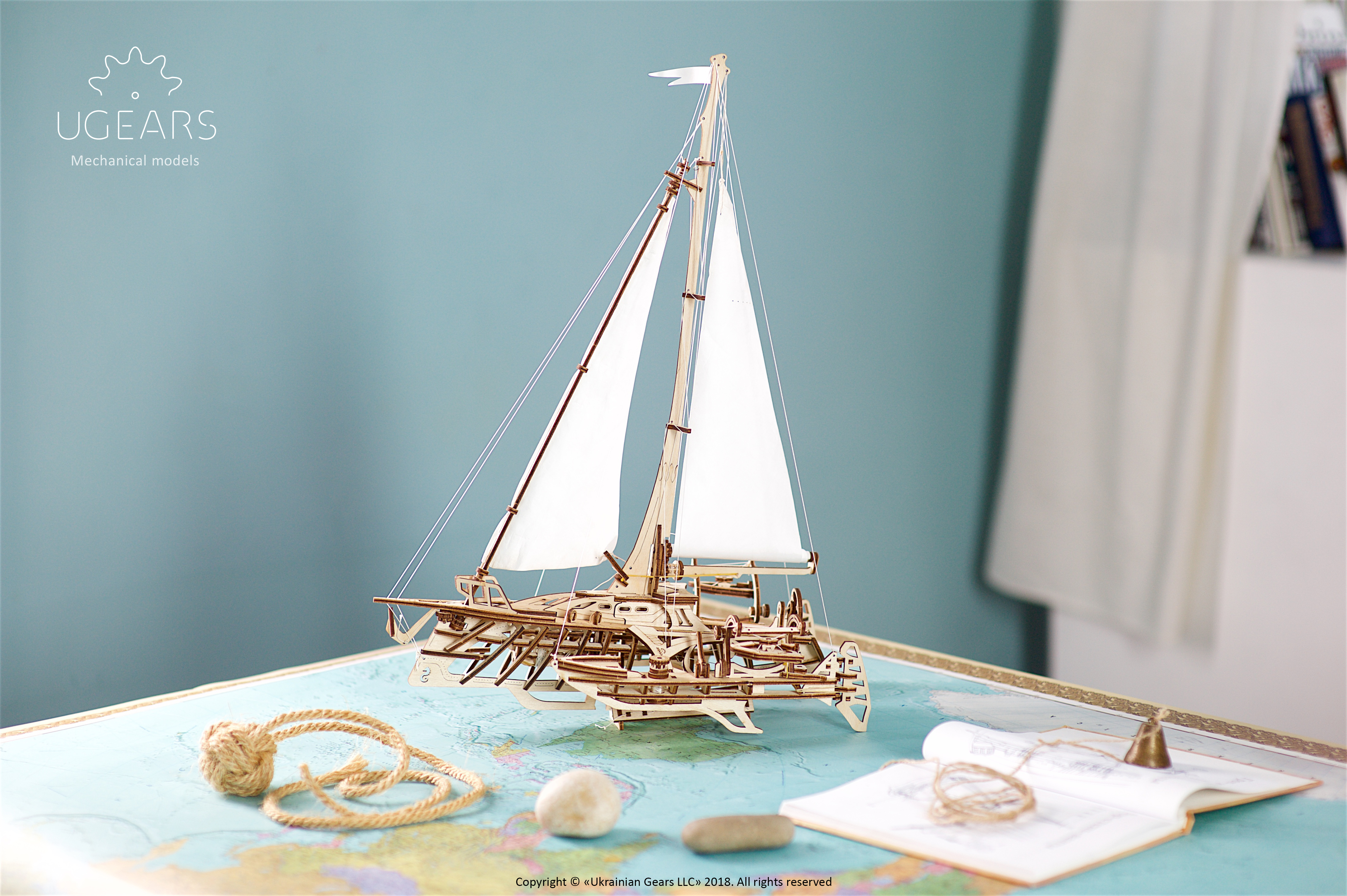 Mô hình gỗ cơ khí, Ugears Trimaran - Thuyền buồm cánh tam giác, mô hình lắp ráp 3D, chính hãng UGEARS, nhập khẩu nguyên bộ từ EU, đồ chơi trí tuệ