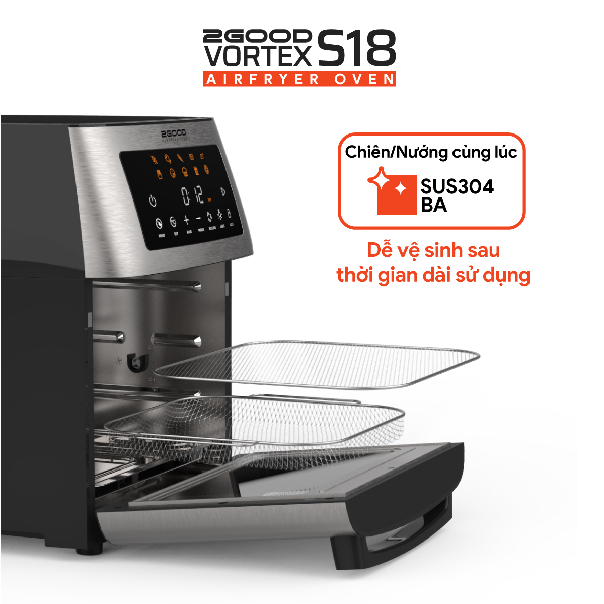 Nồi Chiên Không Dầu 2GOOD Vortex S-18 Air Fryer Oven - Hàng Chính Hãng