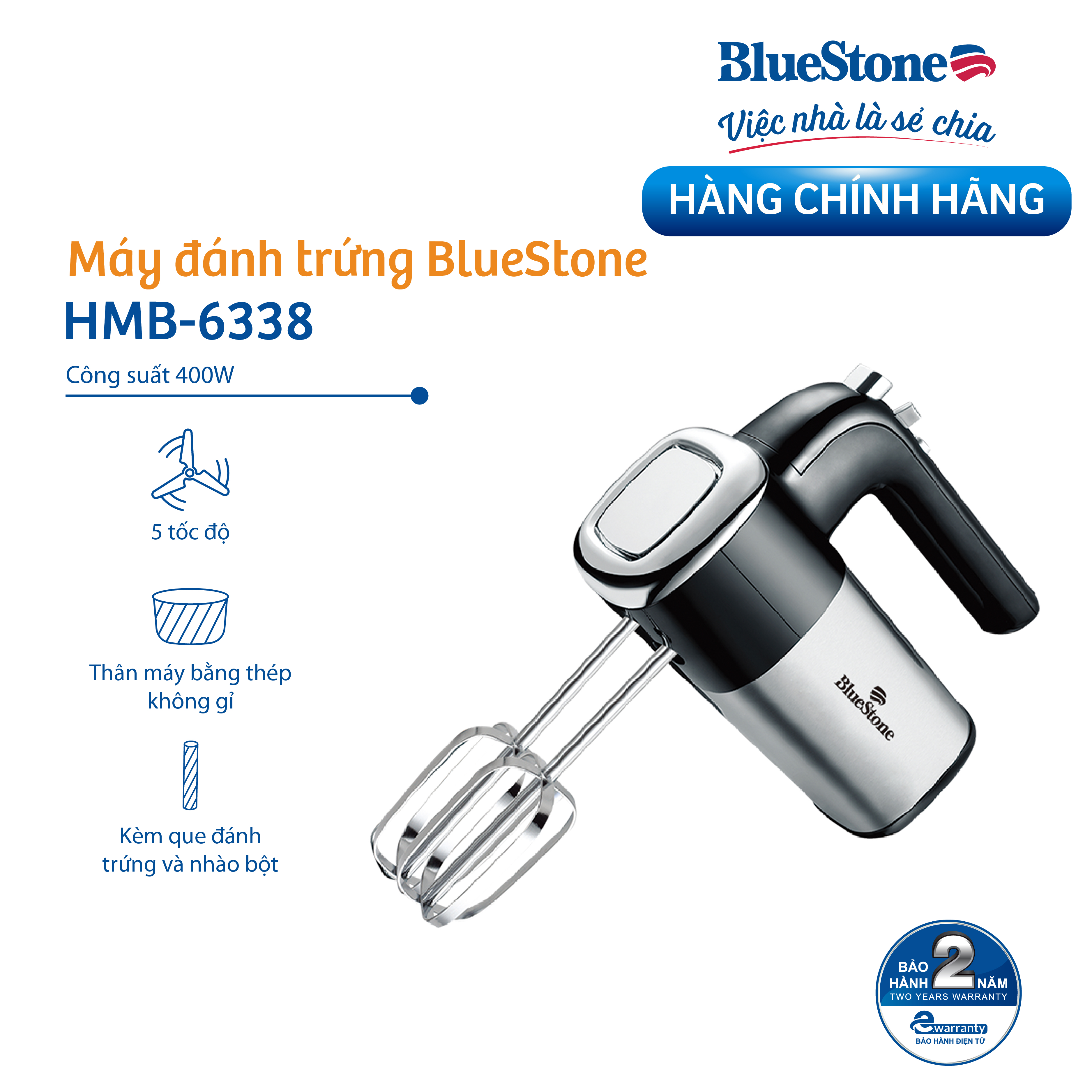 Máy Đánh Trứng Bluestone HMB-6338 , Công Suất 400W, Hàng Chính Hãng