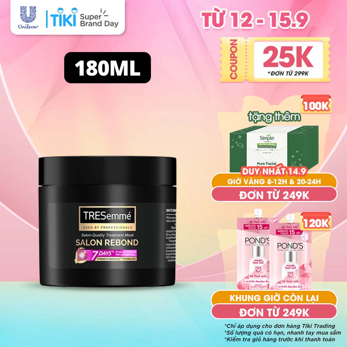 Kem Ủ TRESemmé Salon Rebond Công Nghệ Phối Hợp Strength KeraPLEX Ngăn Gãy Rụng 180ml