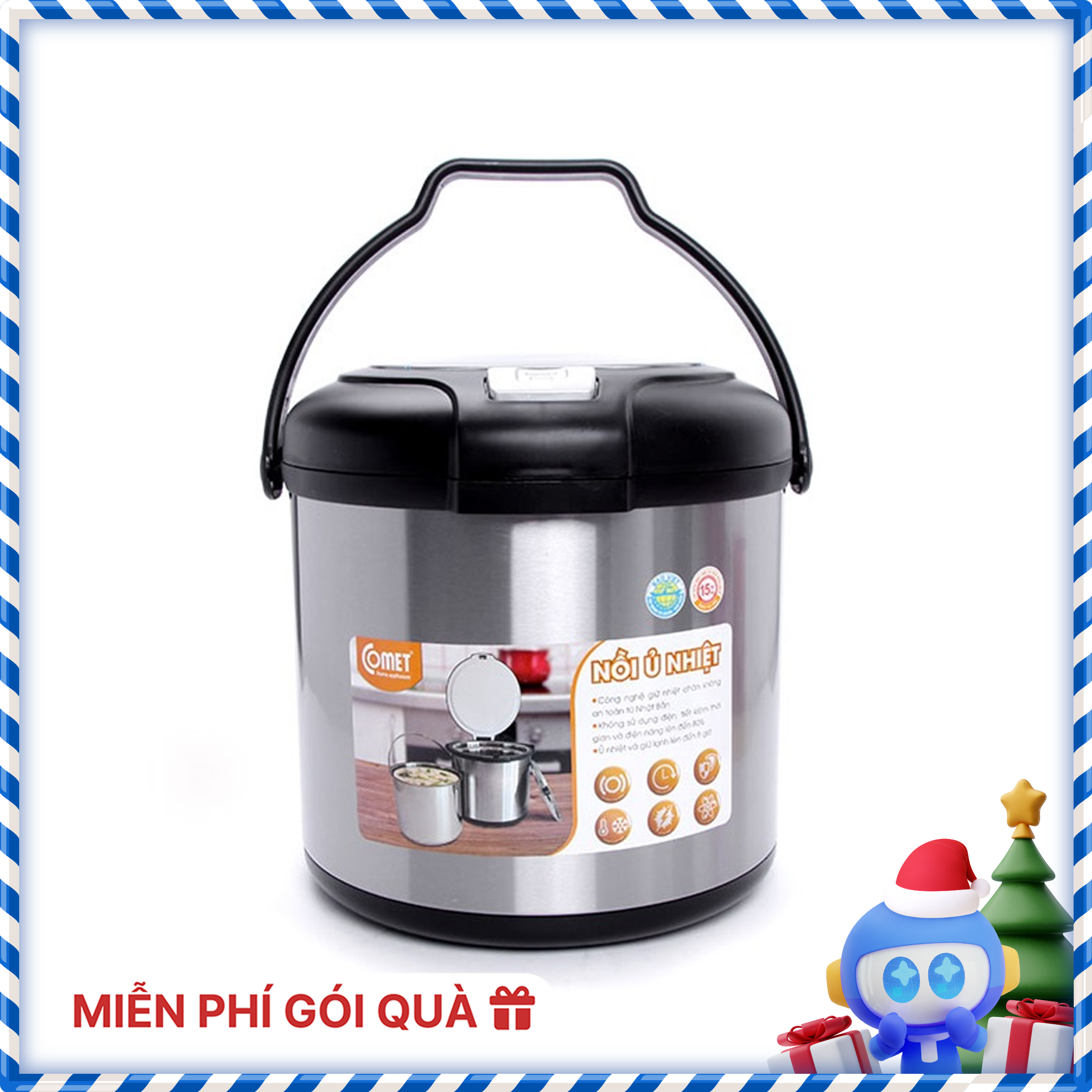Nồi Ủ Nhiệt Comet CM7662 7.0L - Đen - Hàng Chính Hãng