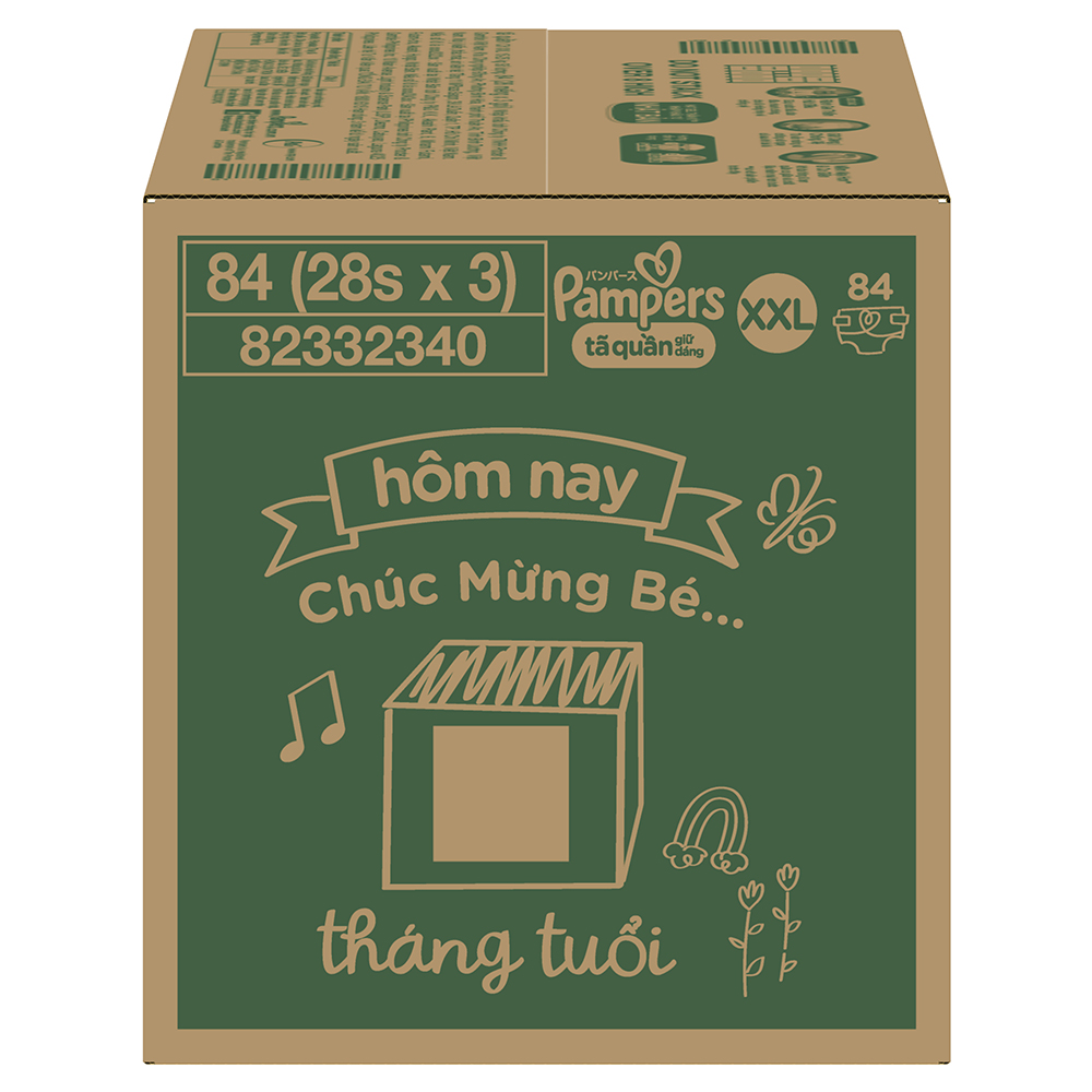 Thùng Tối Ưu Phí Vận Chuyển 3 Gói Tã Quần PAMPERS Giữ Dáng Size L(108 miếng, 9-14kg)/ XL (96 miếng, 12-17kg)/ XXL(84 miếng, 15-25kg), Chống Xệ